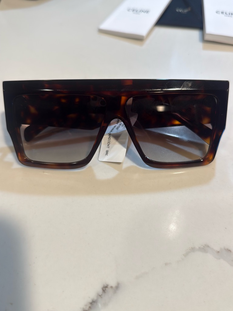 Celine Tortoiseshell Rectangular Shield Sunglasses